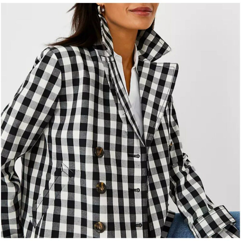 Ann Taylor Black and White Gingham Double Breasted Swing Jacket Size S NWT - Picture 4 of 8